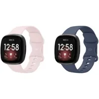 Strap-it Bundel – 2x Siliconen Horlogebandjes geschikt voor Fitbit Versa 3/4 & Sense/Sense 2 (Zandroze & Donkerblauw, Maat L)