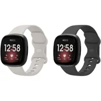 Strap-it Bundel – 2x Siliconen Horlogebandjes geschikt voor Fitbit Versa 3/4 & Sense/Sense 2 (Lichtbeige & Zwart, Maat S)