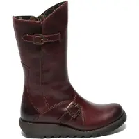 Fly london Dames Wijn MES 2 Wedge Heel Buckle Mid-Calf Leren Zip Platform Laarzen