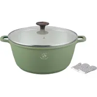 ROYAL SWISS – Pan Ø32 cm – 9,5 L – Groen – Marmeren Coating – Koudgrepen – Geschikt voor Alle Warmtebronnen inclusief Inductie – Met Glazen Deksel
