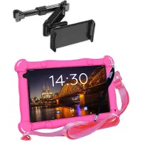 AngelTech OnderwegPakket SLIM – Kindertablet SLIM + Tablethouder - Android 15 -Kindertablet Vanaf 3 Jaar – Kinder Tablet – Kids Tablet - Tablet voor Kinderen - Roze