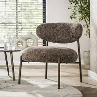 Dimehouse Ronde Scandinavische fauteuil bruin gemêleerde stof Nova - Chenille - Japandi