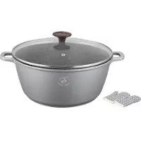 ROYAL SWISS – Pan Ø24 cm – 4 L – Grijs – Marmeren Coating – Koudgrepen – Geschikt voor Alle Warmtebronnen inclusief Inductie – Met Glazen Deksel