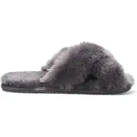 Infinity Leather Dames schapenvacht pantoffels grijs warm winterbont crossover - Snowbelle