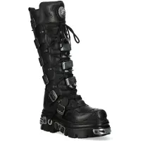 New rock M-161-C10 kniehoge zwarte leren spikes gothic laarzen