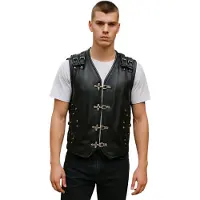 Infinity Leather Heren zwart biker leren vest met metalen gespen - Oudtshoorn