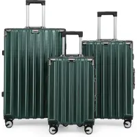 Infinity Leather Hardshell Groene Kofferset Robuuste 8 Wiel Bagage Cabine Koffer Tas