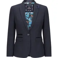 TruClothing Dames getailleerde tweed marineblauwe geruite blazer wollen jas