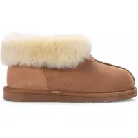 Infinity Leather Dames schapenvacht suède enkellaarsjes in bruin leer met instappertje voor de winter - Glacier