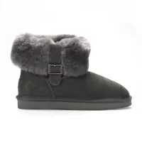 Infinity Leather Dames enkellaarsjes van echt schapenvacht, grijs suède, winterlaarzen - graniet
