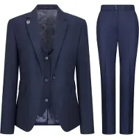 TruClothing Dames 3-delig, op maat gemaakt, effen marineblauw formeel kantoorpak