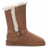 Infinity Leather Echte schapenvacht dames winterlaarzen van bruin suède kalfsleer - Redwood