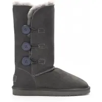 Infinity Leather Dameslaarzen van schapenvacht suède met grijze knopen en warme winterkuiten - Willow
