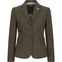 TruClothing Dames olijfgroene tweedblazer met visgraatmotief