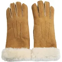 Infinity Leather Dames Echte Bruine Schapenvacht Suède Handschoenen met Bont Manchet