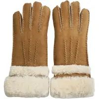 Infinity Leather Dameshandschoenen van echt bruin schapenvacht suède met oprolbare/neerwaartse manchetten