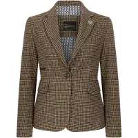 TruClothing Dames getailleerde bruine pied-de-poule wolmix tweed blazer