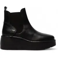 Fly london Dames Zwarte HELY268 Chelsea Leren Enkellaarsjes met Platform Comfort