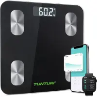 Tunturi Weegschaal - Personenweegschaal - Bluetooth - 180kg Gebruikersgewicht - Slimme weegschaal met app - Kleur: Zwart - incl. lichaamsanalyse