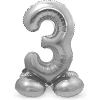 Folat Original - Cijfer 3 Zilver met standaard - 72 cm