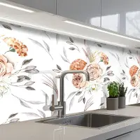 KitchenYeah Keuken achterwand 150x80 cm - Spatscherm zelfklevend Patronen - Bloemen - Roos - Wit - Muurbeschermer - Spatwand fornuis