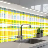 KitchenYeah Keuken achterwand 500x80 cm - Spatscherm zelfklevend Geel - Patroon - Zomer - Muurbeschermer - Spatwand fornuis