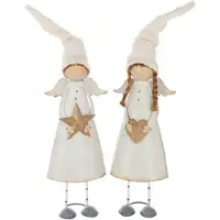 J-Line figuur Engel Hart + Ster - polyresin - wit - large - 2 stuks