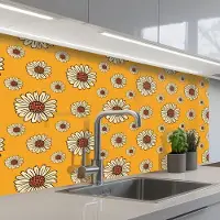 KitchenYeah Keuken achterwand 100x60 cm - Spatscherm zelfklevend Patronen - Vintage - Bloemen - Geel - Muurbeschermer - Spatwand fornuis