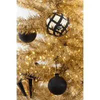 J-Line kerstbal Geruit - glas - goud/zwart - doos van 4