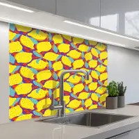 KitchenYeah Keuken achterwand 100x80 cm - Spatscherm zelfklevend Citroenen - Geel - Stippen - Oranje - Muurbeschermer - Spatwand fornuis
