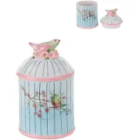 Goodwill Koektrommel-Opbergdoosje Vogelkooi Blauw-Roze H 21 cm