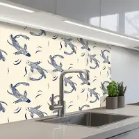 KitchenYeah Keuken achterwand 80x60 cm - Spatscherm zelfklevend Karper - Vis - Japan - Patronen - Muurbeschermer - Spatwand fornuis