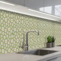 KitchenYeah Keuken achterwand 400x60 cm - Spatscherm zelfklevend Vintage - Patronen - Bloemen - Madelief - Muurbeschermer - Spatwand fornuis