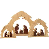 J-Line decoratie Kerststal in Huis - hout - naturel/bruin - large