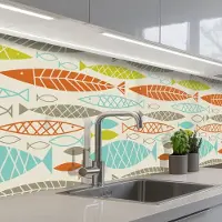 KitchenYeah Keuken achterwand 200x60 cm - Spatscherm zelfklevend Vis - Jaren 50 - Patroon - Muurbeschermer - Spatwand fornuis