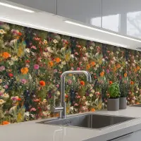 KitchenYeah Keuken achterwand 500x60 cm - Spatscherm zelfklevend Bloemenveld - Kleuren - Verf - Muurbeschermer - Spatwand fornuis