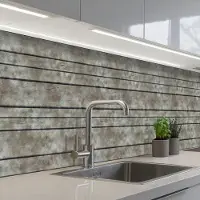 KitchenYeah Keuken achterwand 400x80 cm - Spatscherm zelfklevend Retro - Plank - Patronen - Muurbeschermer - Spatwand fornuis