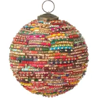 J-Line kerstbal Kralen - glas - rood/goud - small