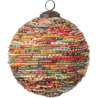 J-Line kerstbal Kralen - glas - rood/goud - medium