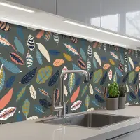 KitchenYeah Keuken achterwand 250x60 cm - Spatscherm zelfklevend Patroon - Blaadjes - Pastel - Muurbeschermer - Spatwand fornuis