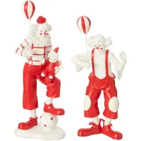 J-Line figuur Clown Ballon + Pop - polyresin - rood/wit - 2 stuks