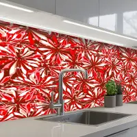 KitchenYeah Keuken achterwand 150x60 cm - Spatscherm zelfklevend Bloesem - Rood - Patronen - Bloemen - Muurbeschermer - Spatwand fornuis