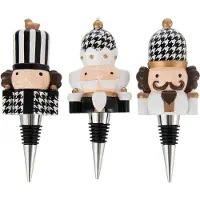 J-Line wijnstopper Pied-De-Poule - polyresin - zwart/wit - doos van 3