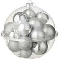 J-Line kerstbal - kunststof - zilver - doos van 24