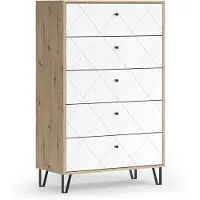 Vicco Nizza Dressoir – 80.2 x 127.4 cm met 5 laden Ambachtelijk/Wit