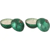 J-Line geurkaars Kerstbal - glas - groen - small - 2 stuks