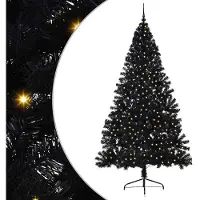 vidaXL Kunststof Voorverlichte Kerstboom met 300 LED Zwart 240 cm PVC