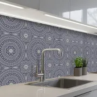 KitchenYeah Keuken achterwand 300x80 cm - Spatscherm zelfklevend Mandala - Blauw - Patroon - Abstract - Muurbeschermer - Spatwand fornuis