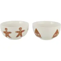 J-Line schaal Cookie - keramiek - bruin/wit - 2 stuks