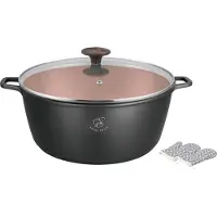 ROYAL SWISS – Pan Ø28 cm – 6 L – Zwart – Marmeren Coating – Koudgrepen – Geschikt voor Alle Warmtebronnen inclusief Inductie – Met Glazen Deksel